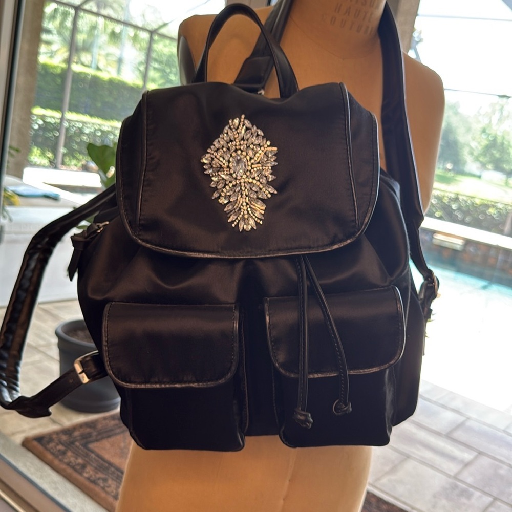Rare Badgley Mischka Satin Jeweled Large Backpack